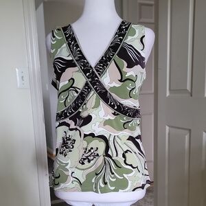 Tahari Asl Floral V-Neck Sleeveless Top Size 6
